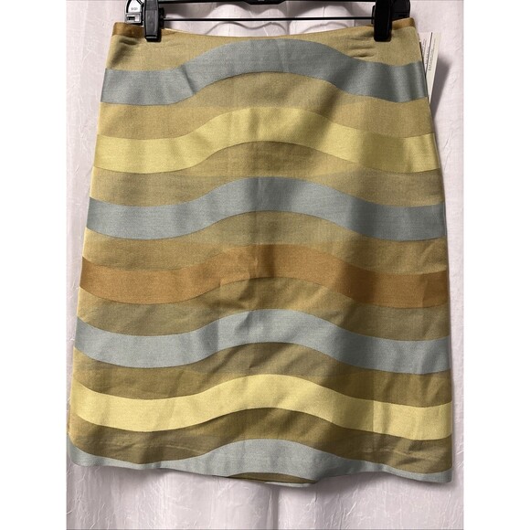 J Mclaughlin Gold Multi Striped Skirt Lined Size 8 - Picture 1 of 4